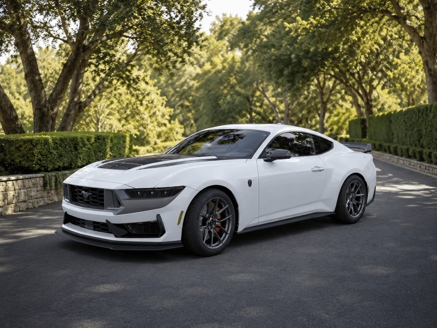 Oxford White 2026 Ford Mustang Dark Horse on estate grounds