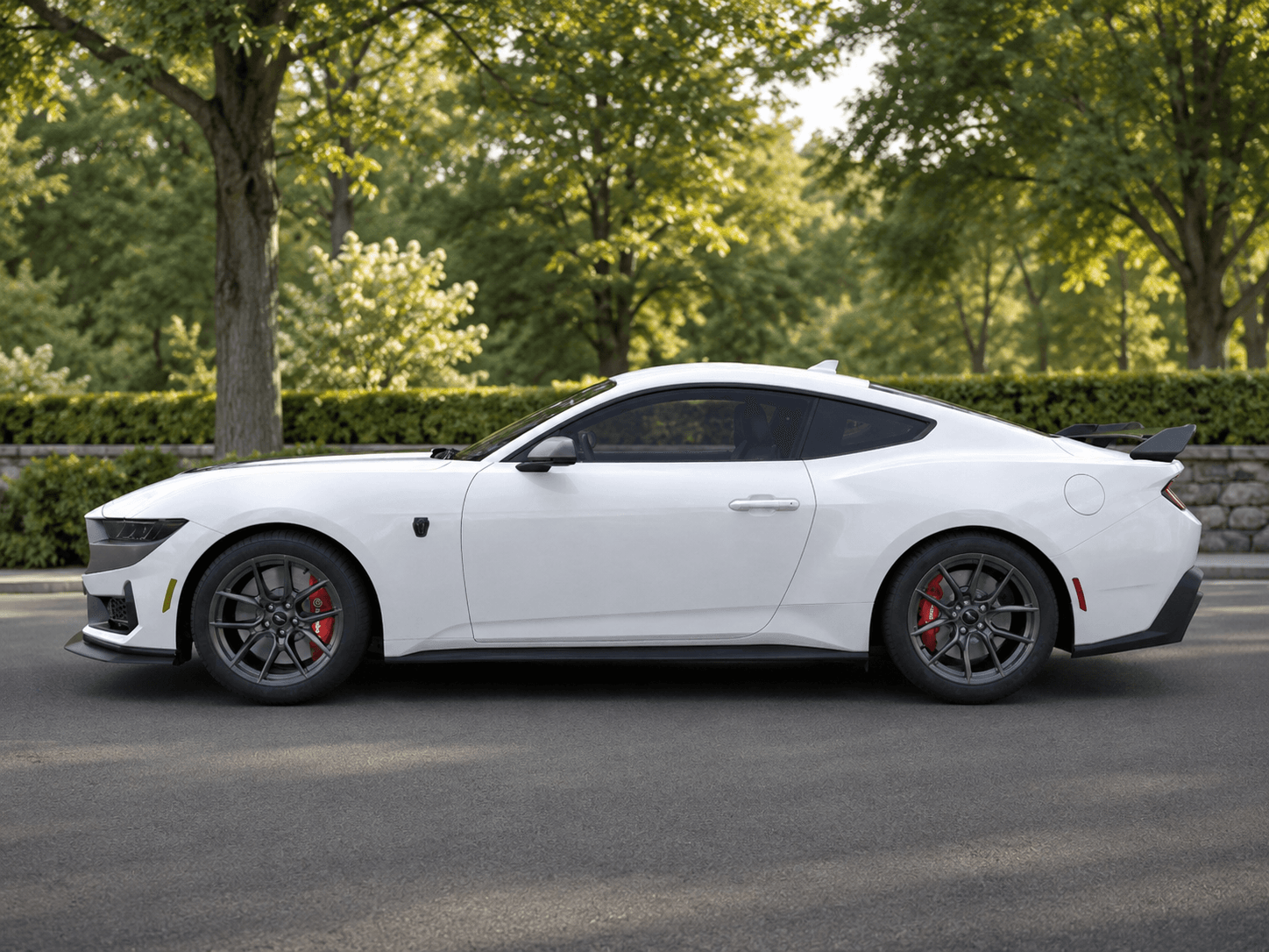 Side profile of the Oxford White 2026 Ford Mustang Dark Horse